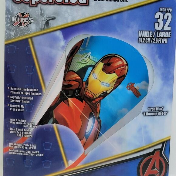 SuperSled Iron Man Kite 32" Frameless Skytails Handle Line Marvel Avengers Large - Picture 2 of 4
